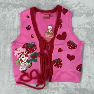 NWT Strawberry Shortcake Knit Vest Pink Y2K Heart Valentine Girlhood Wmns Size S